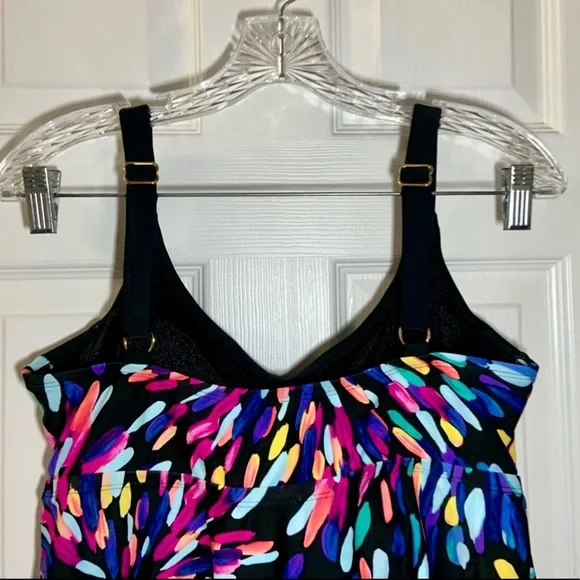 🦋 Maxine of Hollywood 12 D Sparkler Tankini Swim Top Large Nice! Adjustable - Picture 4 of 9